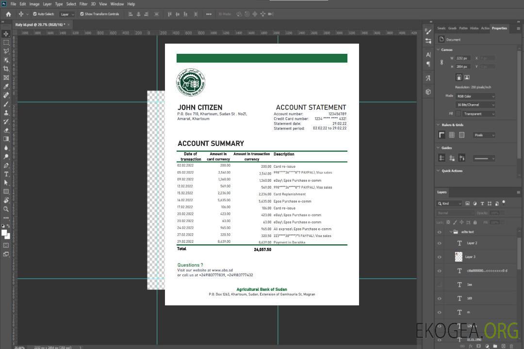 Relevé bancaire de la Banque agricole du Soudan du Soudan xls template